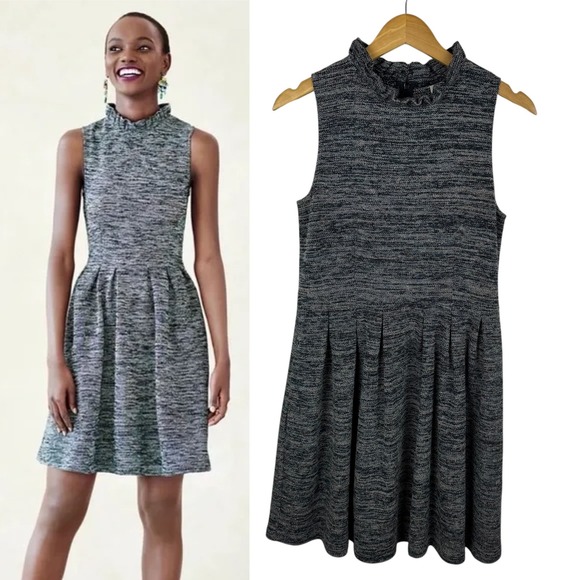 Ganni Anthropologie Ruffle Neck Sleeveless Pleated Dress Sz L Gray Office Career - Picture 1 of 12